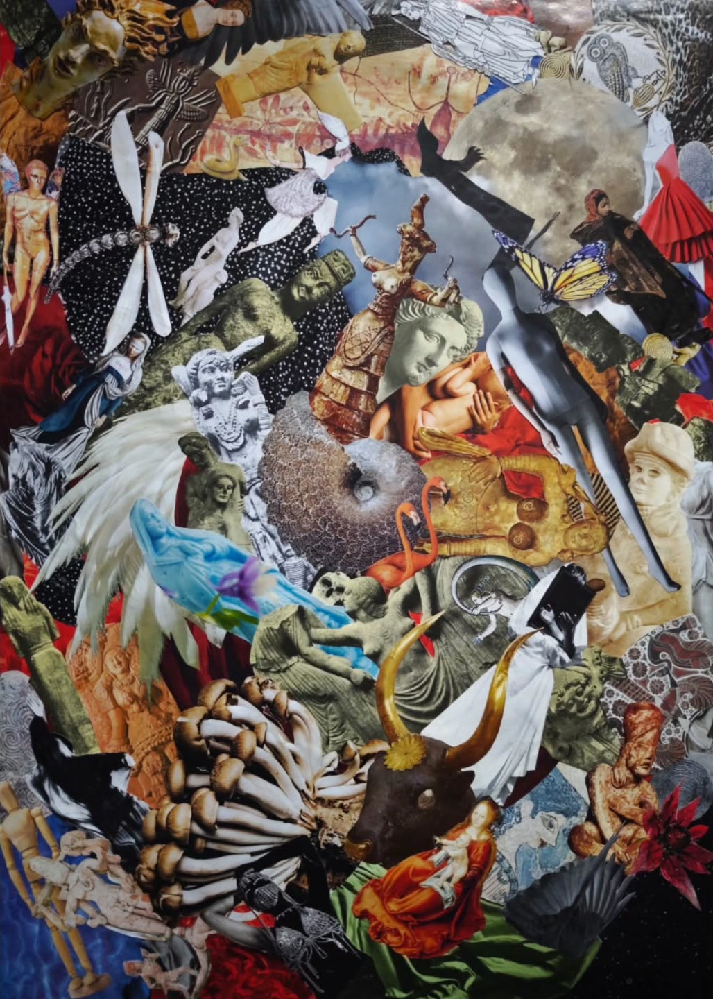 The Anatomy of a Dream, an A2 analog collage composed of goddess, animal, human and mythic imagery.